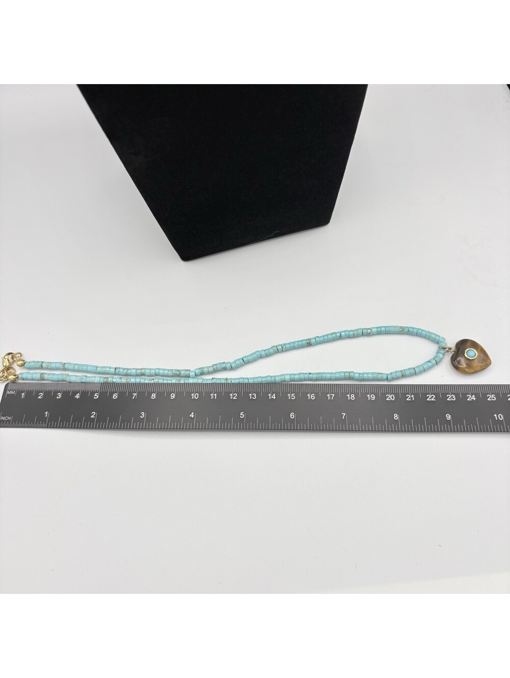 Mayamar Turquoise Beaded w/Tiger's Eye Stone Heart Necklace 18" (NEW) 24K Plated - Picture 6 of 10